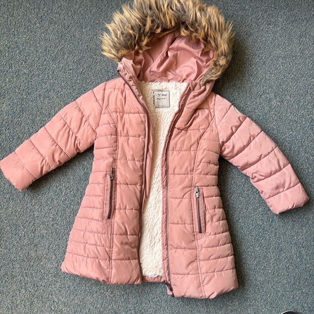 Next Pink Puffer Jacket with Faux Fur Hood